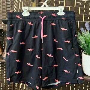 Men’s Maamgic Swim-trunks Swimsuit Board Shorts Black Pink Sharks Large